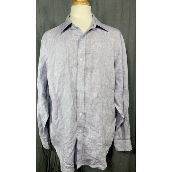 Black Brown‎ 1826 Shirt Mens Large 100% Linen Periwinkle ButtonUp Lightweight - Picture 1 of 10